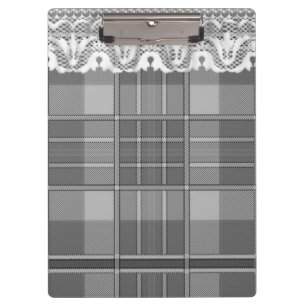 Pranchetas Xadrez e renda preto cinza branco fofo feminino