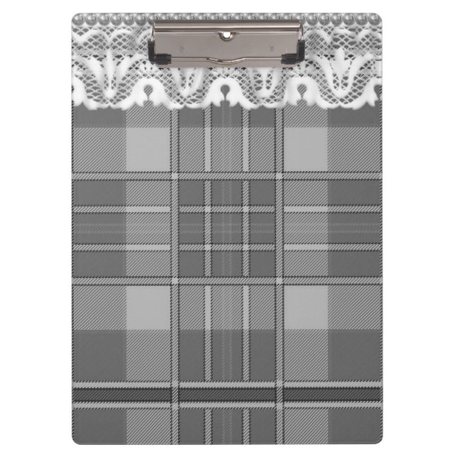 Pranchetas Xadrez e renda preto cinza branco fofo feminino (Frente)