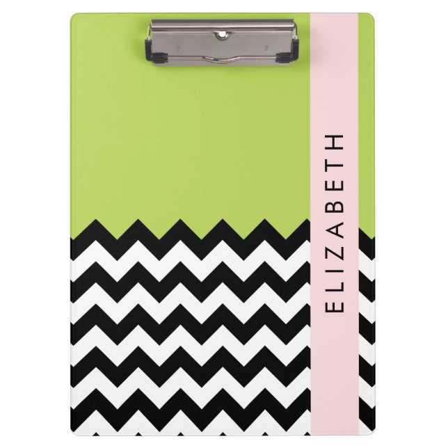 Pranchetas Zigzag preto-e-branco, Chevron, verde, seu nome (Frente)