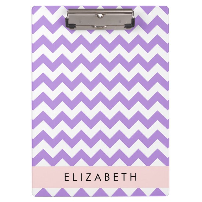 Pranchetas Zigzag Roxo, Chevron Roxo, Seu Nome (Frente)