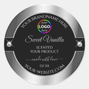 Prata brilhante preta de luxo com etiqueta de logo