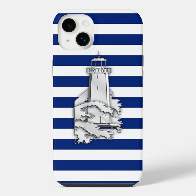 Prata cromada como farol em listras azul-marinho (Verso)
