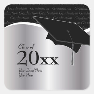 Prata customizável e etiqueta preta da graduaçã