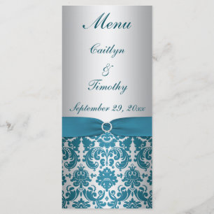 Prata de Fenda, Cartão de Menu de Casamento Teal