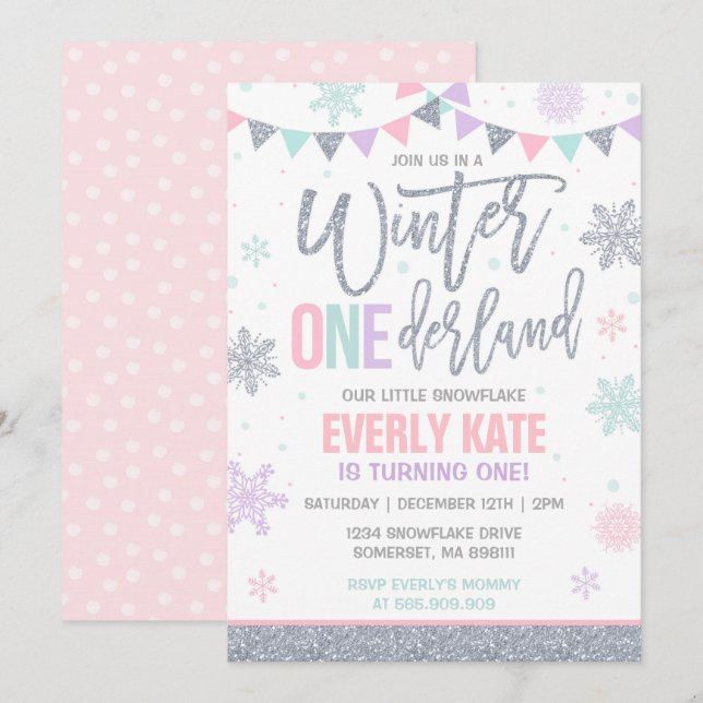 Prata do rosa do convite do aniversário de (Frente/Verso)