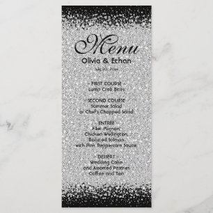 Prata Glittery moderna no menu preto do casamento