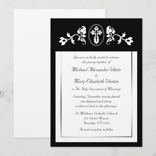 Prata Metálica - Convites para Casamento Ortodoxo (Frente/Verso)