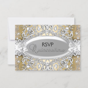 Prata & Ouro Damask Pérola Quinceanera RSVP