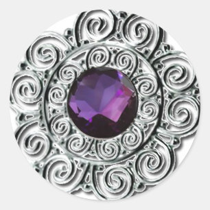 Prata redonda e etiqueta Amethyst do impressão