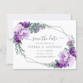 Prata Roxo Elegante Floral Salvar a Data Casamento