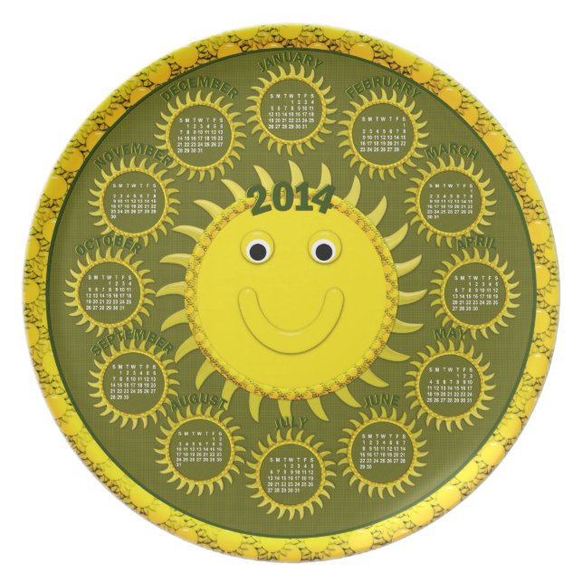 Prato 2014 Calendário Plate-Sunshine Face (Frente)
