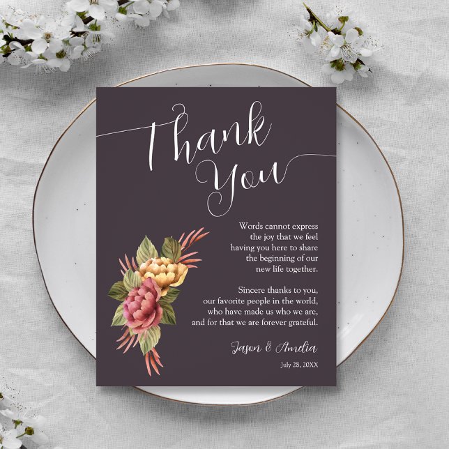 Prato de Casamento Floral Elegante Agradecimento (Terracotta Floral Wedding Reception Plate Thank You Cards)