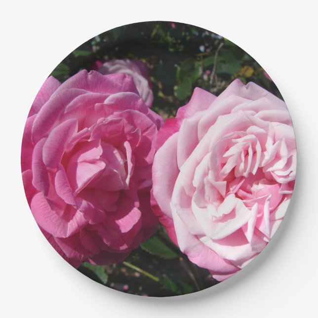 Prato de festa de papel com padrão de flor de rosa (Frente)