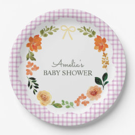 Prato De Papel 006 Wine Purple Floral Gingham Baby Shower