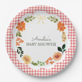 Prato De Papel 007 Red Floral Gingham Baby Shower