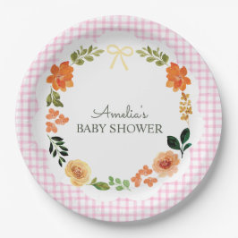 Prato De Papel 009 Fuchsia Pink Floral Gingham Baby Shower