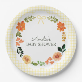 Prato De Papel 015 Lemon Yellow Floral Gingham Baby Shower