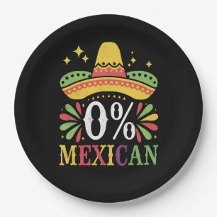 Prato De Papel 0% Mexicano Zero Por Cento Engraçado Cinco De Maio