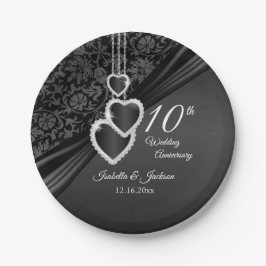 Prato De Papel 10ª Placas de Aniversário de Casamento Negra Onyx
