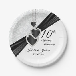 Prato De Papel 10º Damasco Branco com Destaques Pretos