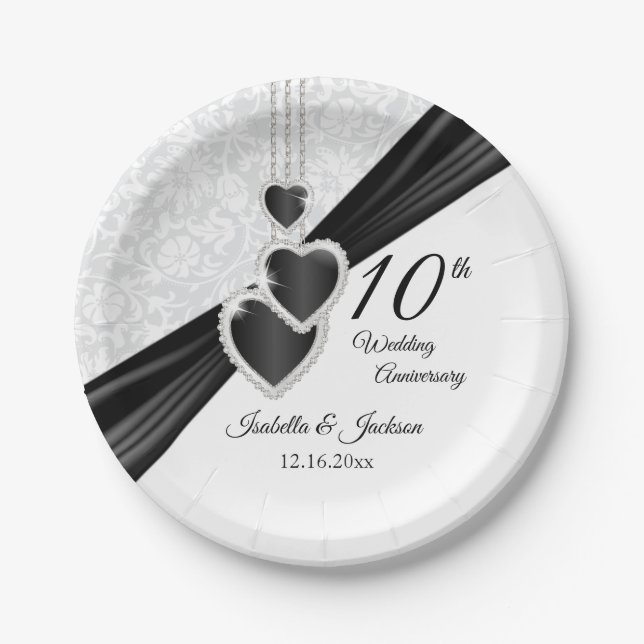 Prato De Papel 10º Damasco Branco com Destaques Pretos (Frente)