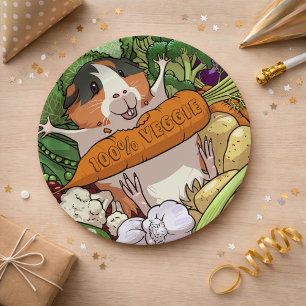 Prato De Papel 100% Veggie Happy Guiné Pig Com Cenoura