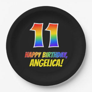 Prato De Papel 11 Aniversário: Negrito, Divertido, Simples, Arco-