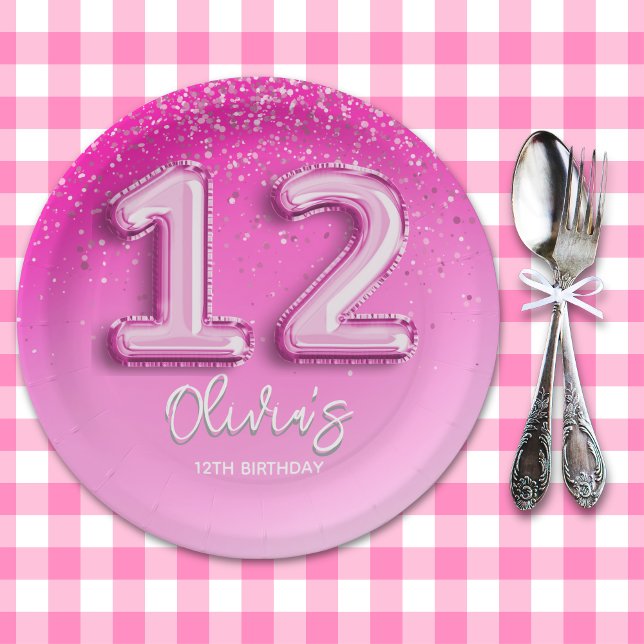 Prato De Papel 12th Birthday Girl Party – Pink Balloon Theme (Criador carregado)