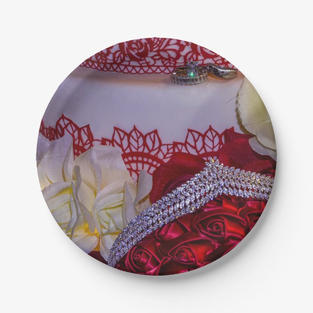 Prato De Papel 1304-Bolo, Buquê e Anéis de Casamento (Frente)