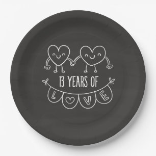 Prato De Papel 13 Anniversário Gift Chalk Hearts