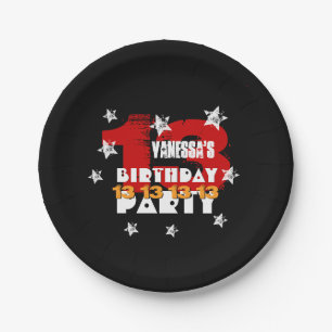Prato De Papel 13 Birthday Black Red White Stars K02Z