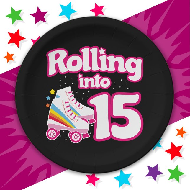 Prato De Papel 15 Birthday Roller Skating 15 Anos Antiga Skate (Criador carregado)