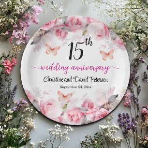 Prato De Papel 15 Crystal Weding Anniversário Blush Rosas