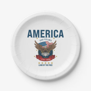 Prato De Papel 1776 2026 Águia Americana Bandeira Americana 250