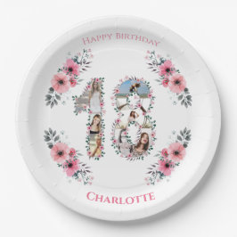 Prato De Papel 18º aniversário Foto Colagem Rapariga Rosa Flor Br