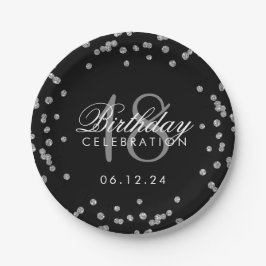Prato De Papel 18.º aniversário Faux Glitter Confetti Preto