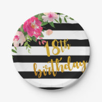 18o Placa do aniversário - floral com preto &