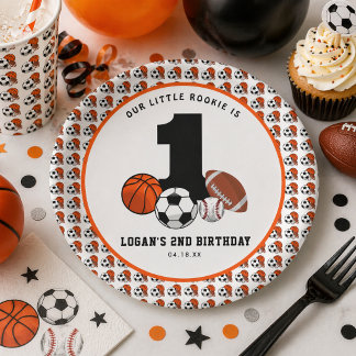 Prato De Papel 1 Esportes com Bola Tema de Aniversário de 1 ano d