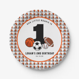 Prato De Papel 1 primeiro aniversario de Menino Tema Esportivo de