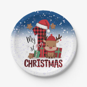 Prato De Papel 1rua de Natal Santa Hat White Snow Reindeer