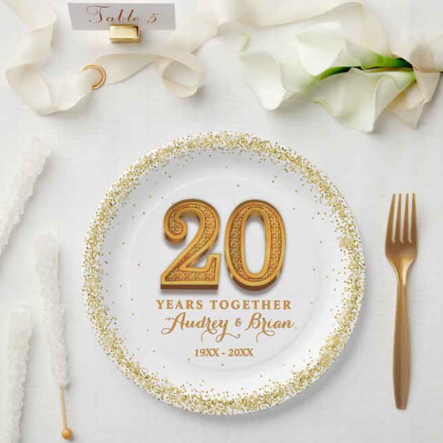 Prato De Papel 20º Aniversário Personalizado (Casamento)