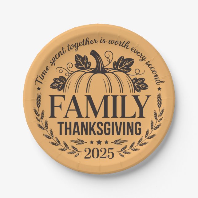 Prato De Papel 2025 Thanksgiving Family Keepsake Design (Frente)