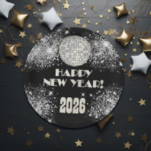 2026 Black Silver Glitter New Year's Eve Party 