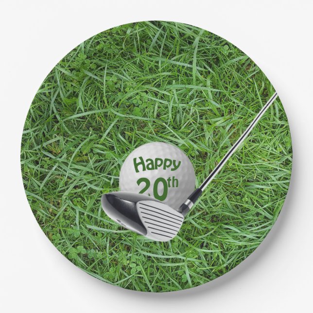Prato De Papel 20 Birthday Golf Ball and Club (Frente)