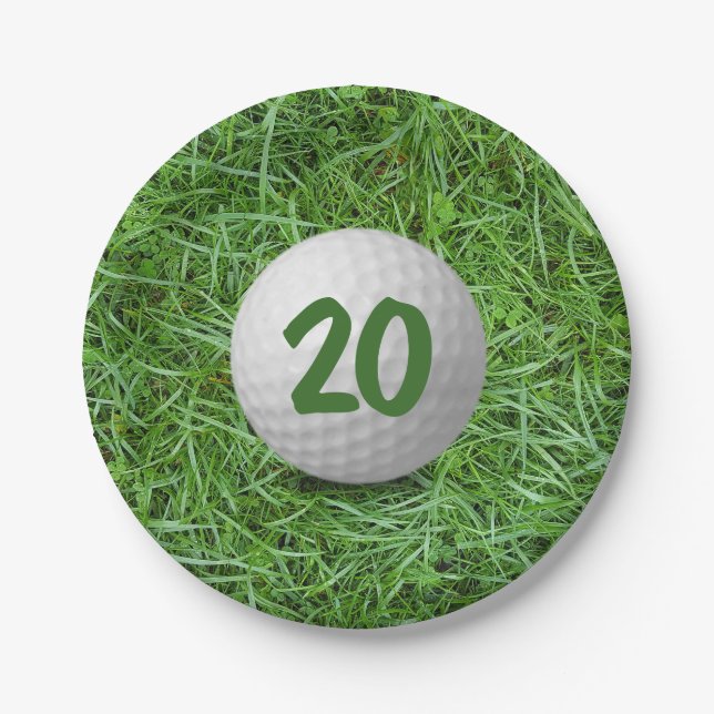 Prato De Papel 20 Birthday Golf Ball on Grass Paper Plate (Frente)