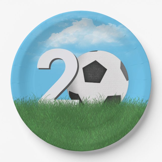 Prato De Papel 20 Birthday Soccer Ball in Green Grass (Frente)