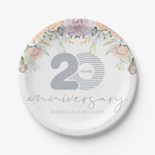 Prato De Papel 20o aniversário de casamento personalizado floral