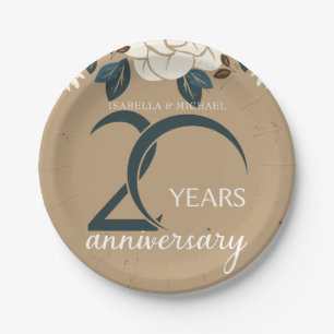 Prato De Papel 20o aniversário de casamento personalizado rústi