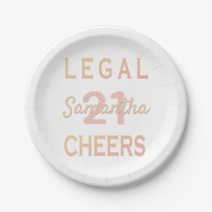 Prato De Papel 21st birthday party rose gold white legal cheers