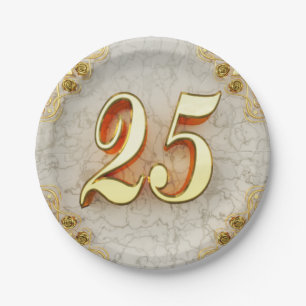 Prato De Papel 25 Aniversário ou Regal Dourado e Marble